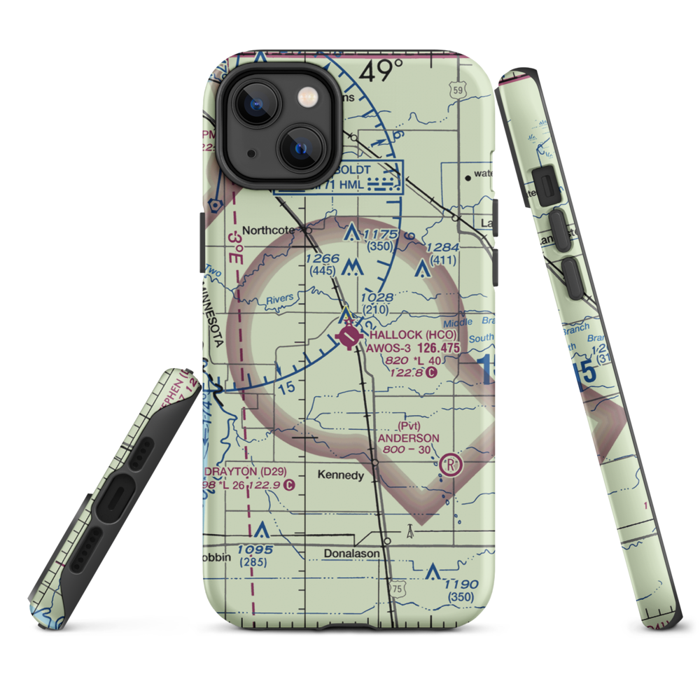 Hallock Municipal Airport (HCO) VFR Sectional  Tough iPhone Case iPhone 14 Plus model shown