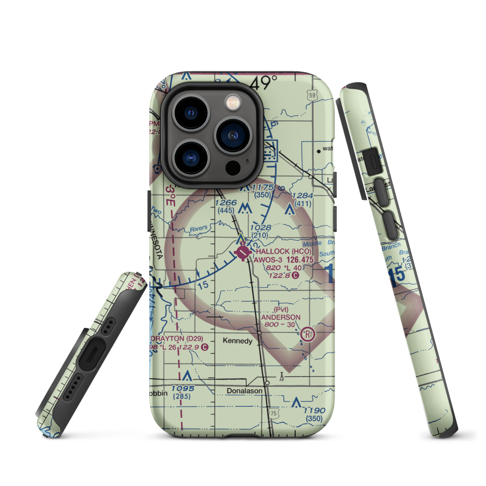 Hallock Municipal Airport (HCO) VFR Sectional  Tough iPhone Case iPhone 14 Pro model shown