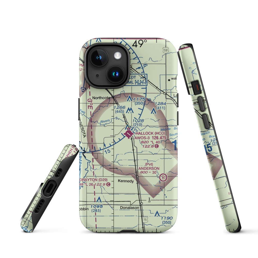 Hallock Municipal Airport (HCO) VFR Sectional  Tough iPhone Case iPhone 15 model shown