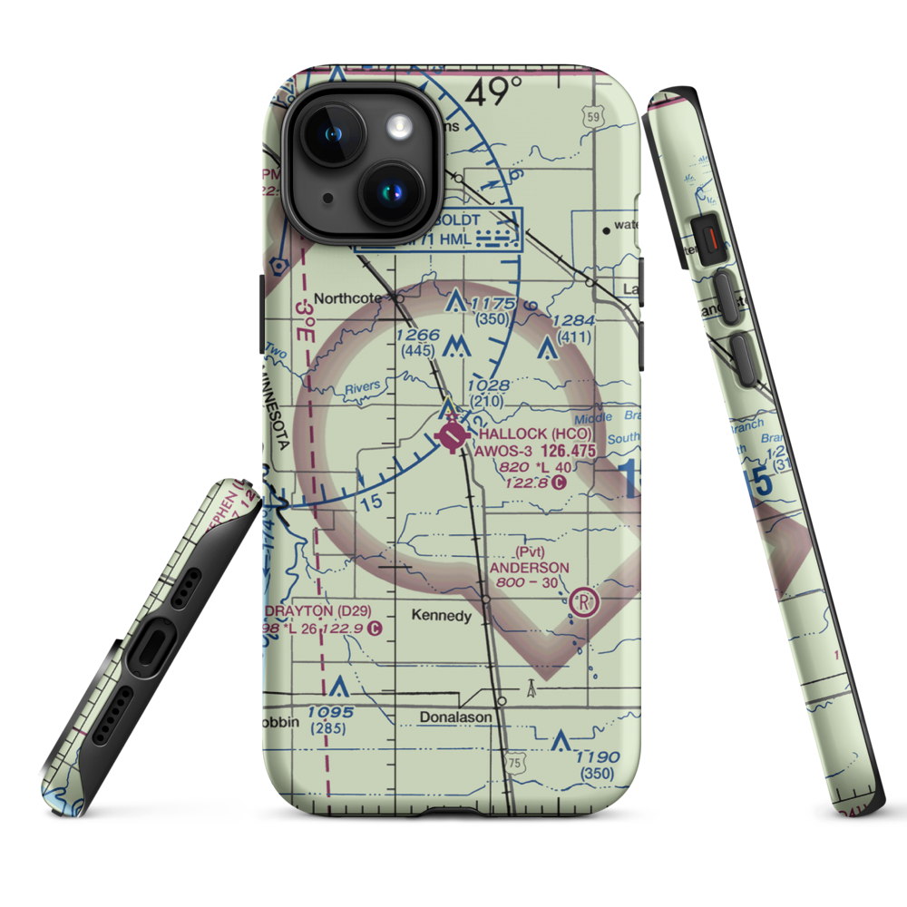 Hallock Municipal Airport (HCO) VFR Sectional  Tough iPhone Case iPhone 15 Plus model shown