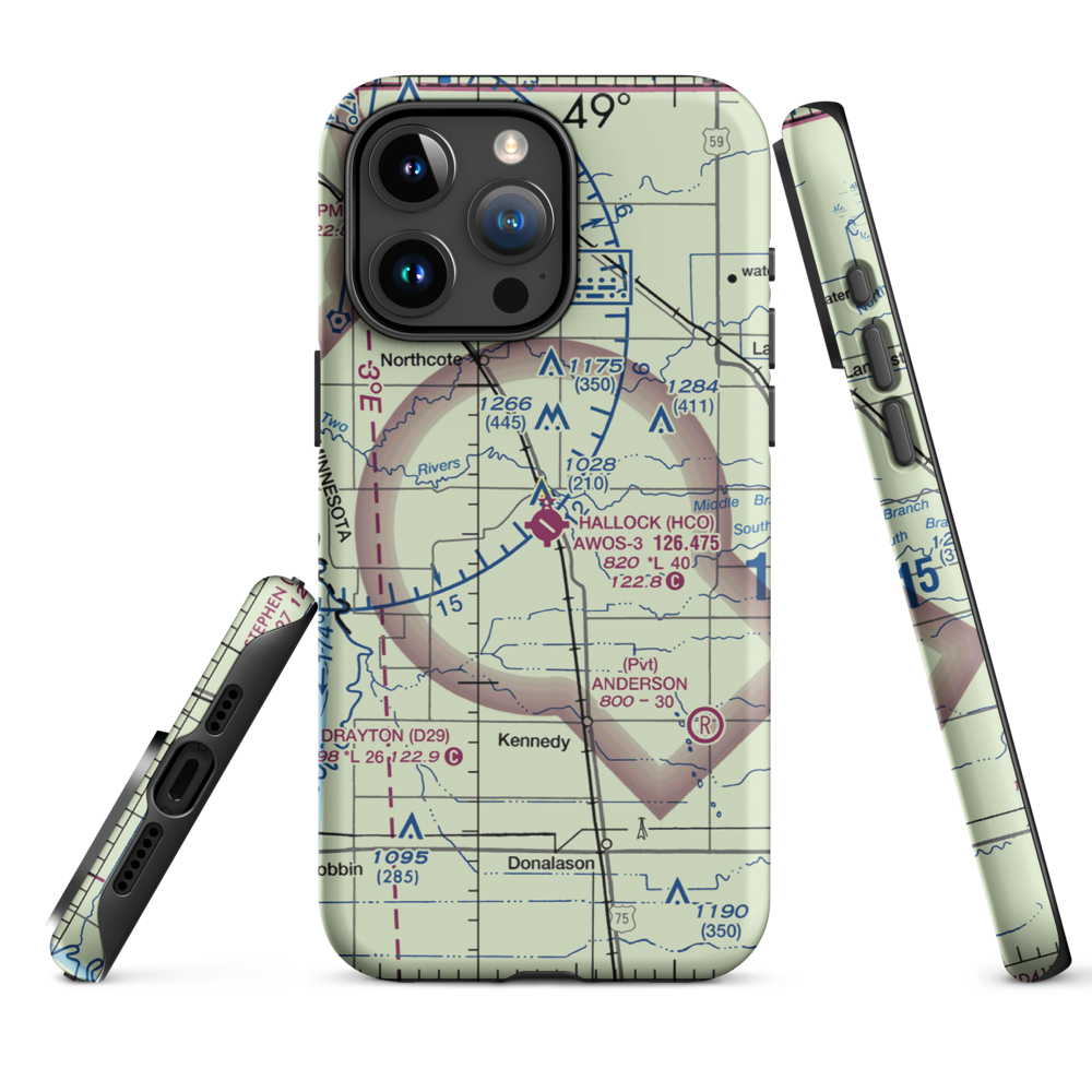 Hallock Municipal Airport (HCO) VFR Sectional  Tough iPhone Case iPhone 15 Pro Max model shown