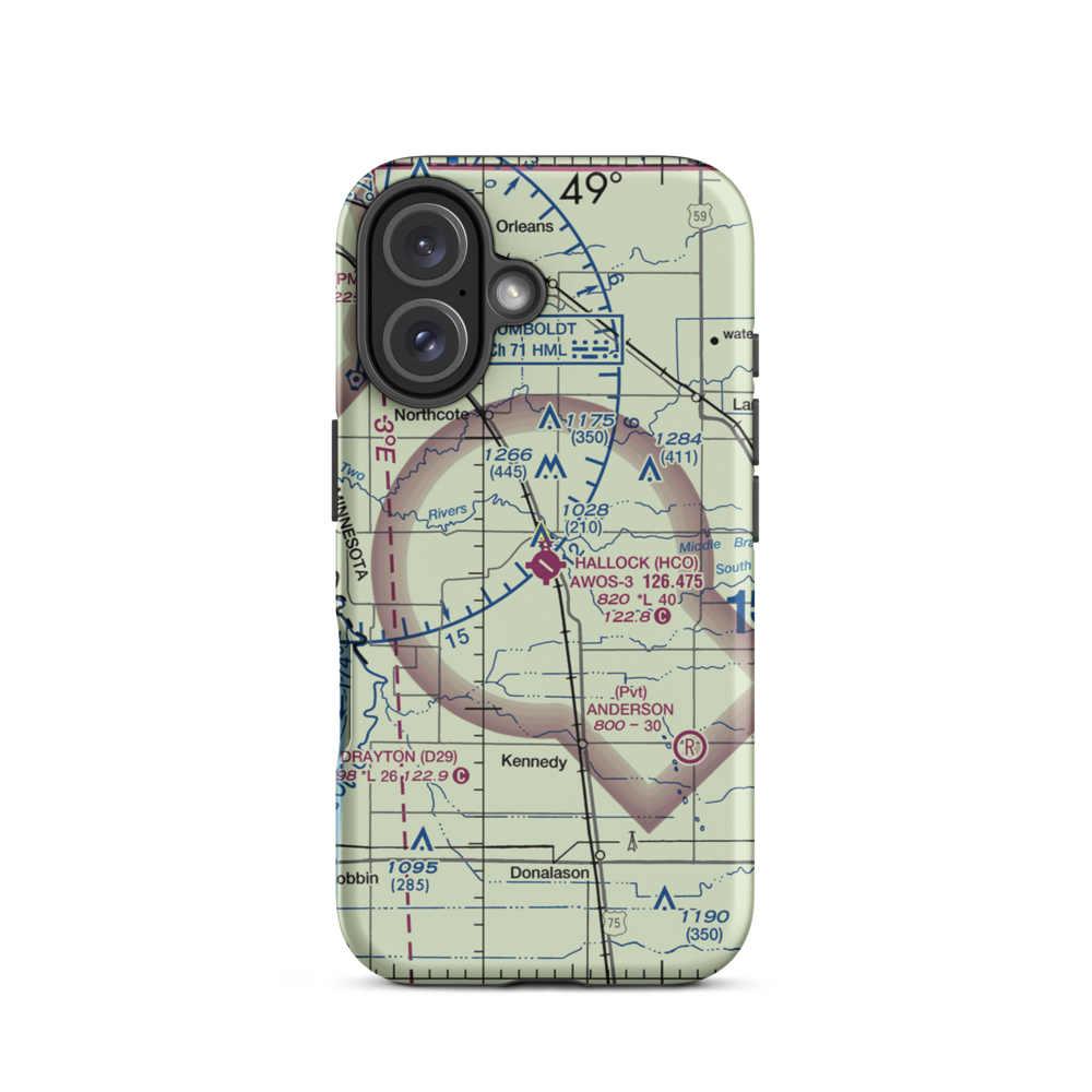 Hallock Municipal Airport (HCO) VFR Sectional  Tough iPhone Case iPhone 16 model shown