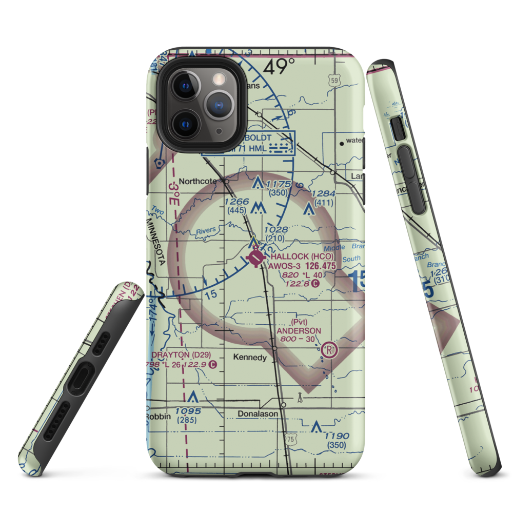 Hallock Municipal Airport (HCO) VFR Sectional  Tough iPhone Case iPhone 11 Pro Max model shown