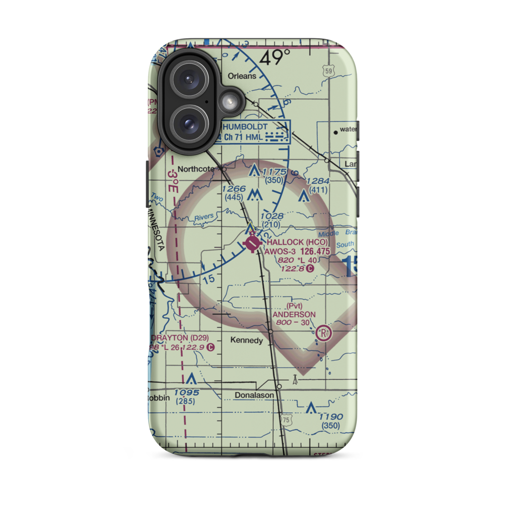 Hallock Municipal Airport (HCO) VFR Sectional  Tough iPhone Case iPhone 16 Plus model shown