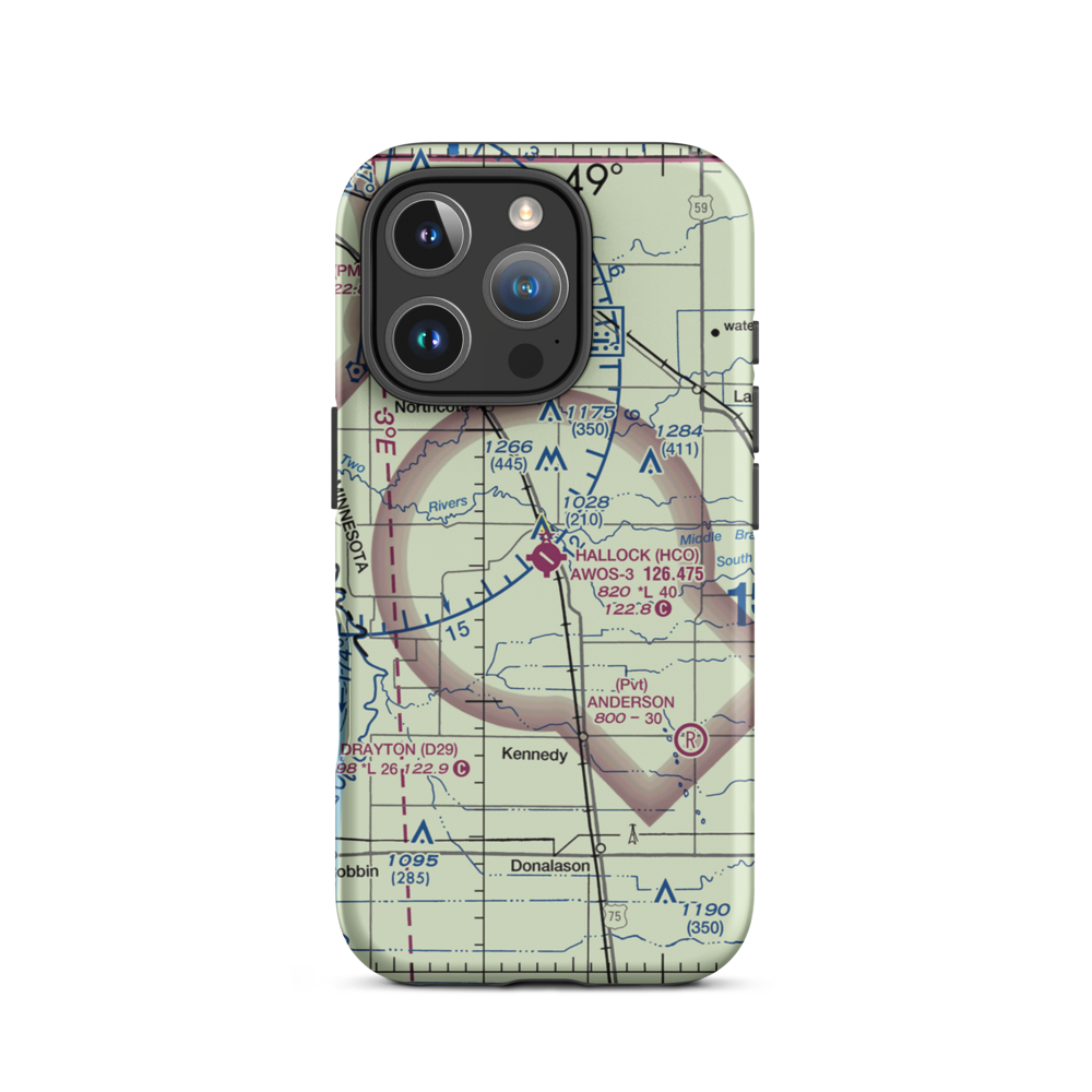Hallock Municipal Airport (HCO) VFR Sectional  Tough iPhone Case iPhone 16 Pro model shown