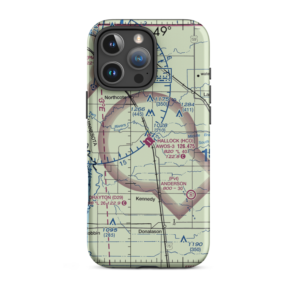 Hallock Municipal Airport (HCO) VFR Sectional  Tough iPhone Case iPhone 16 Pro Max model shown