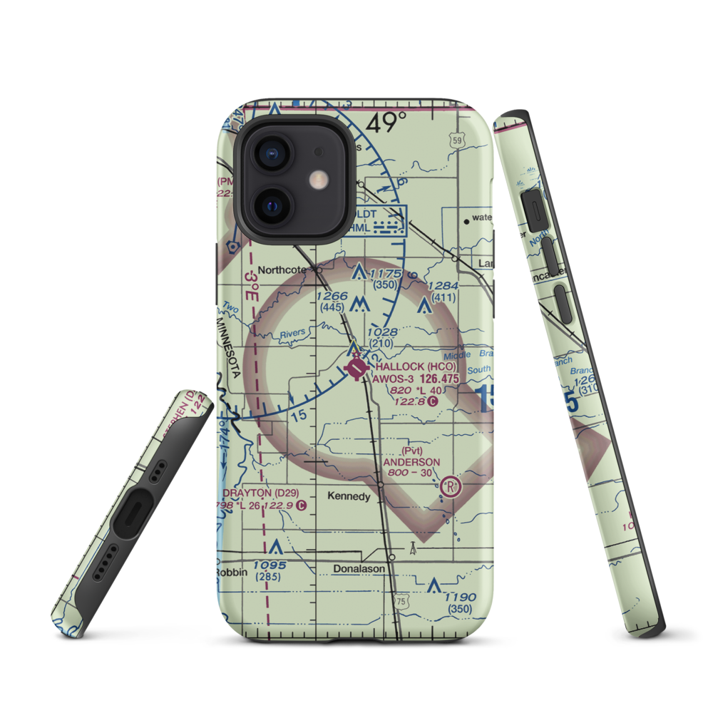 Hallock Municipal Airport (HCO) VFR Sectional  Tough iPhone Case iPhone 12 model shown