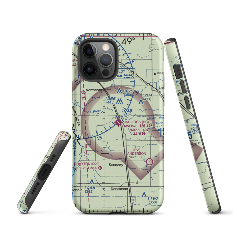 Hallock Municipal Airport (HCO) VFR Sectional  Tough iPhone Case iPhone 12 Pro model shown