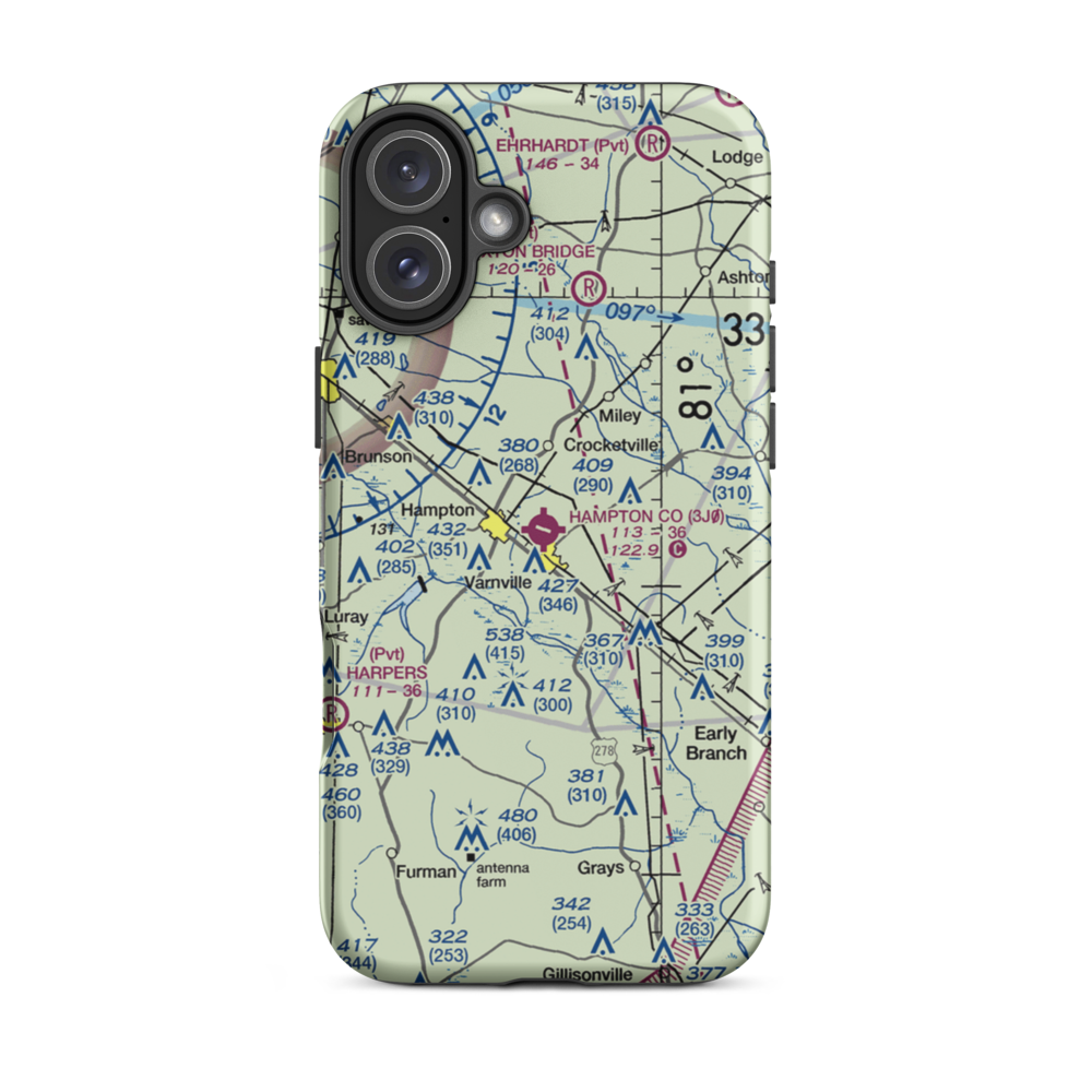 Hampton County Airport (3J0) VFR Sectional  Tough iPhone Case iPhone 16 Plus model shown