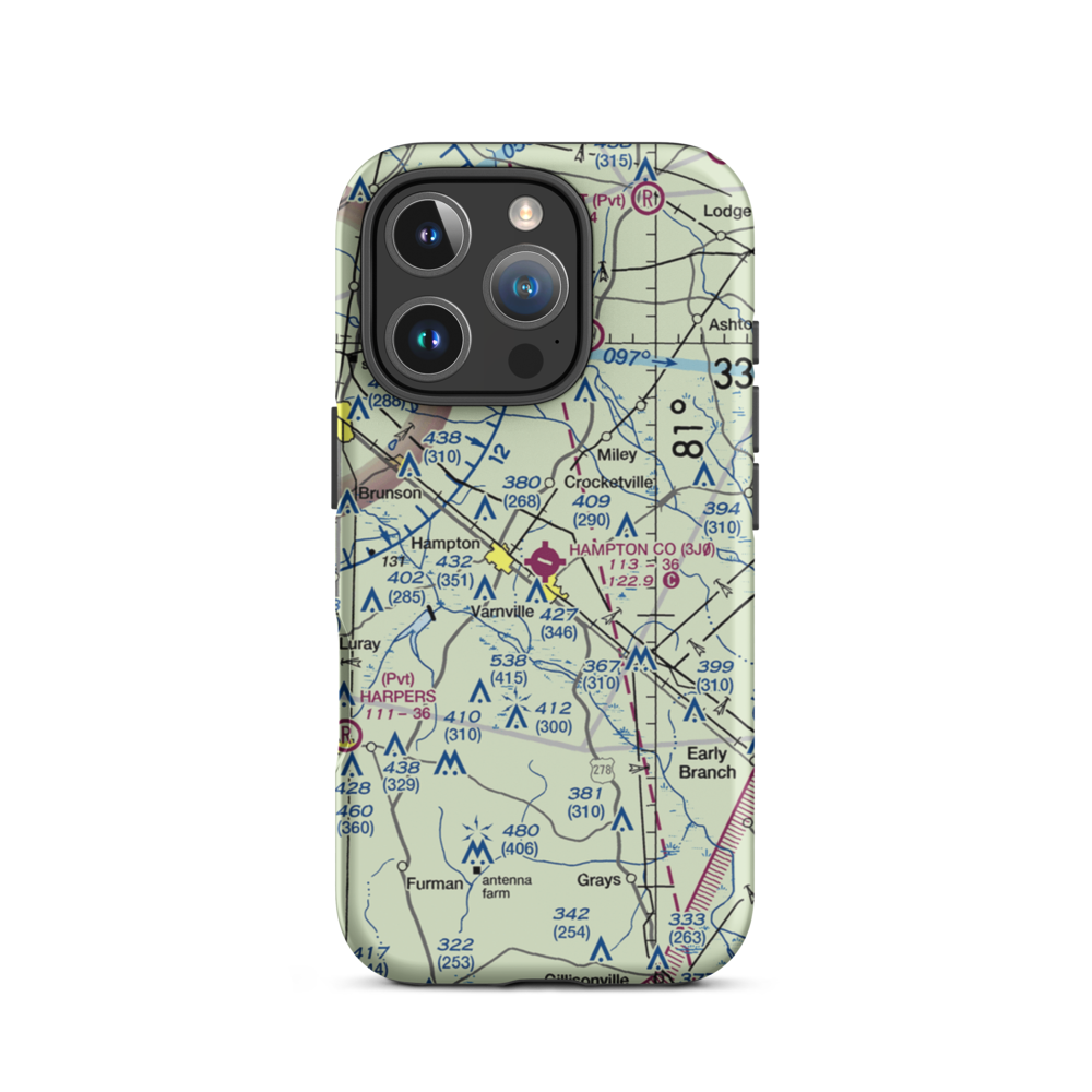 Hampton County Airport (3J0) VFR Sectional  Tough iPhone Case iPhone 16 Pro model shown
