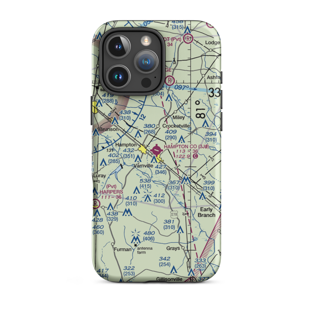 Hampton County Airport (3J0) VFR Sectional  Tough iPhone Case iPhone 16 Pro Max model shown