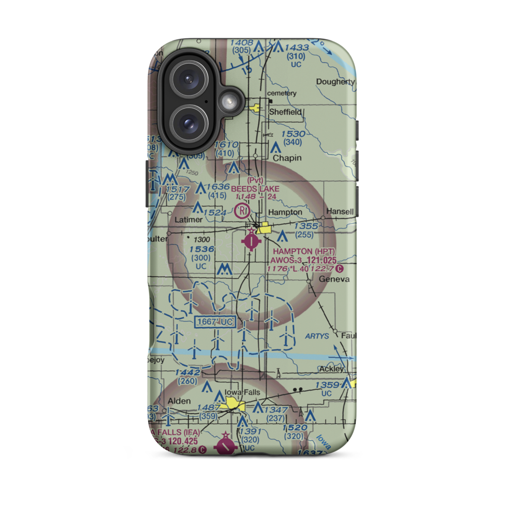 Hampton Municipal Airport (HPT) VFR Sectional  Tough iPhone Case iPhone 16 Plus model shown