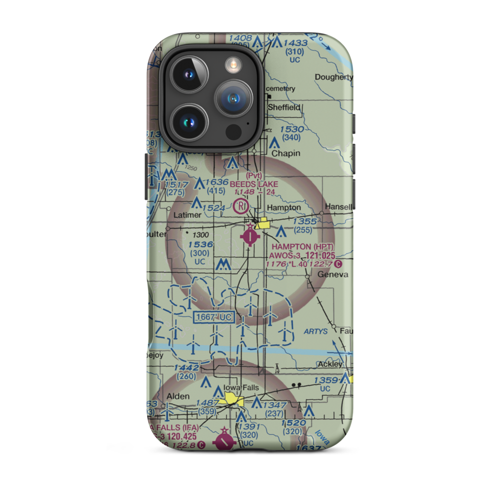 Hampton Municipal Airport (HPT) VFR Sectional  Tough iPhone Case iPhone 16 Pro Max model shown