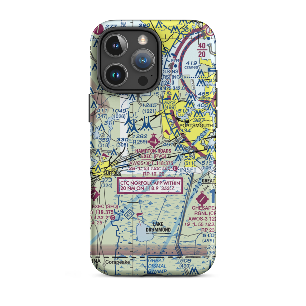 Hampton Roads Executive Airport (PVG) VFR Sectional  Tough iPhone Case iPhone 16 Pro Max model shown