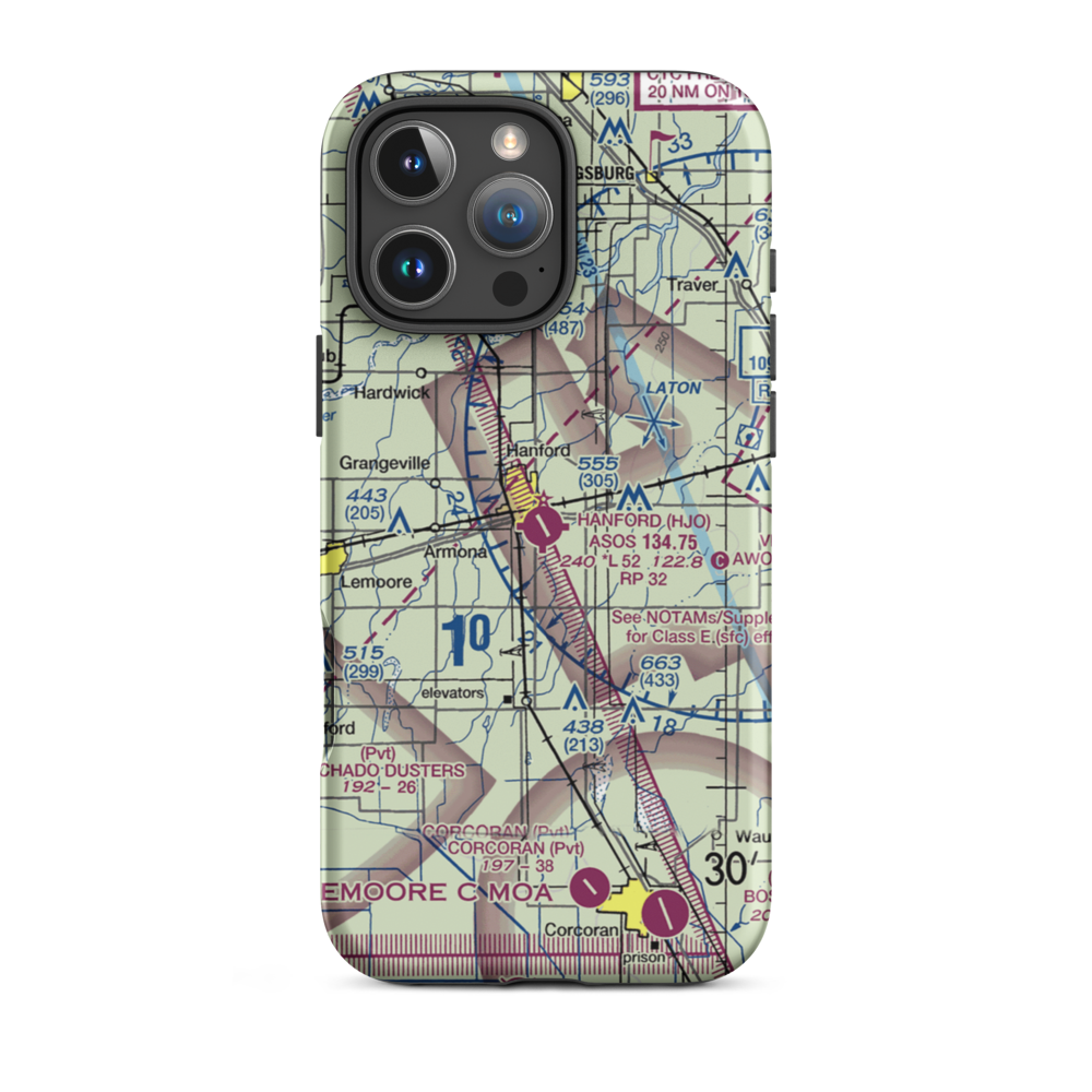 Hanford Municipal Airport (HJO) VFR Sectional  Tough iPhone Case iPhone 16 Pro Max model shown