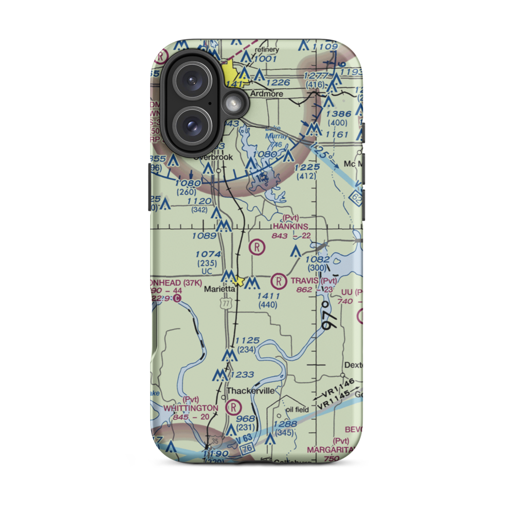 Hankins Airport (1OK9) VFR Sectional  Tough iPhone Case iPhone 16 Plus model shown