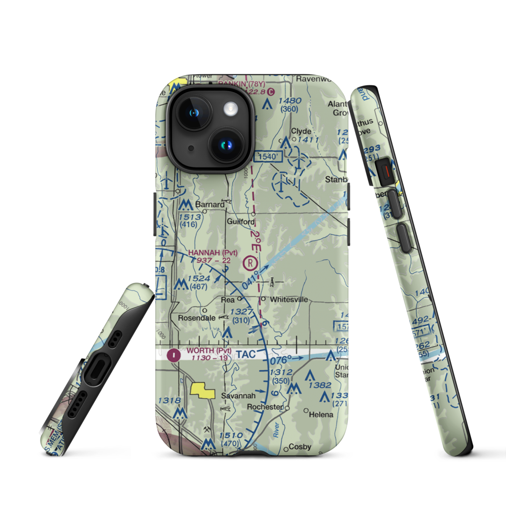 Hannah Airport (31MO) VFR Sectional  Tough iPhone Case iPhone 15 model shown