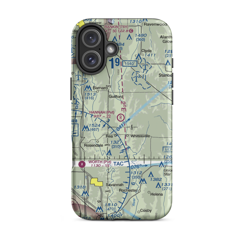 Hannah Airport (31MO) VFR Sectional  Tough iPhone Case iPhone 16 Plus model shown