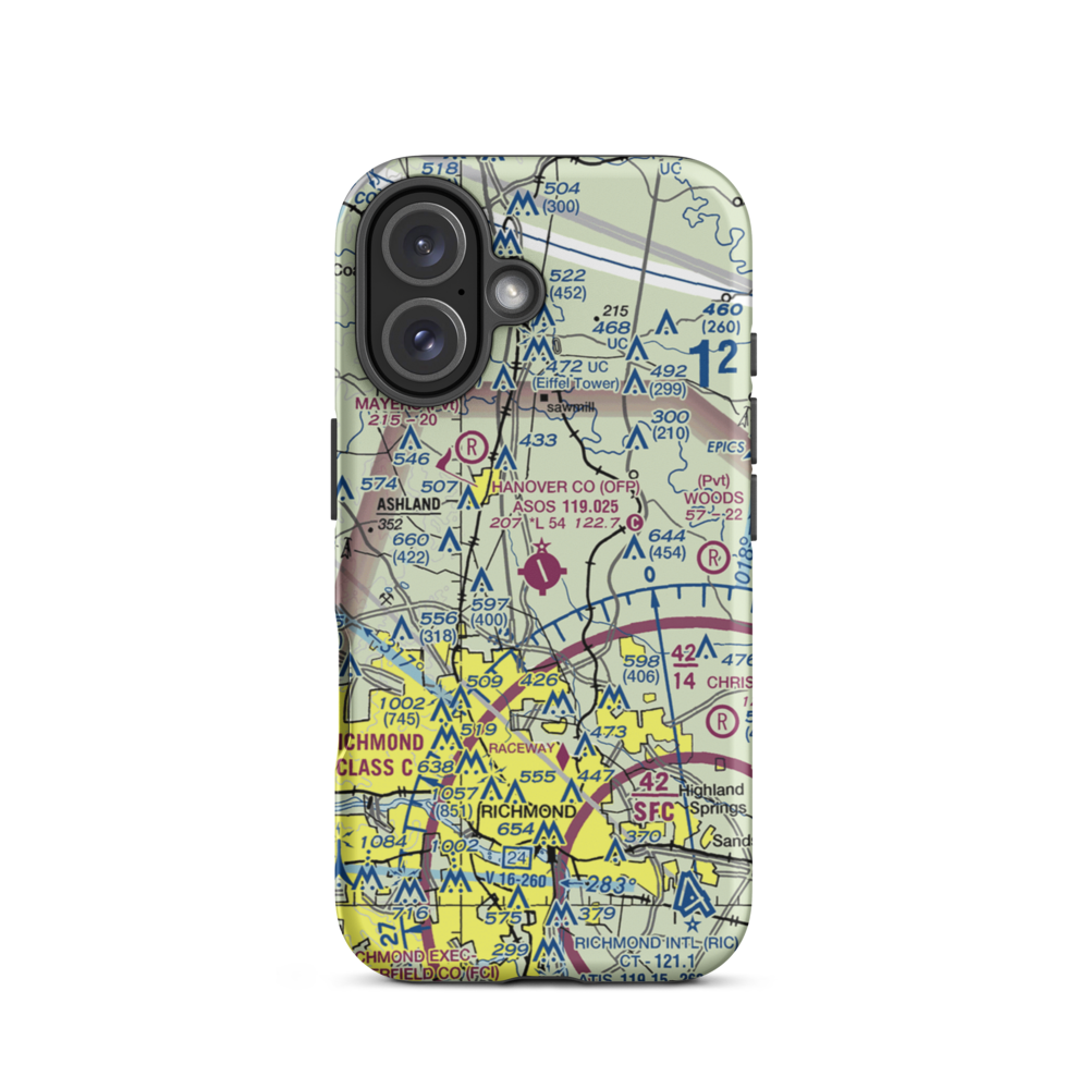 Hanover County Municipal Airport (OFP) VFR Sectional  Tough iPhone Case iPhone 16 model shown