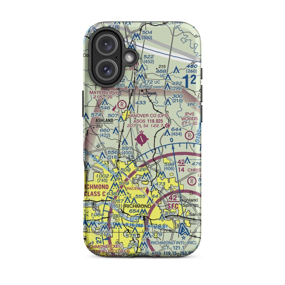 Hanover County Municipal Airport (OFP) VFR Sectional  Tough iPhone Case iPhone 16 Plus model shown