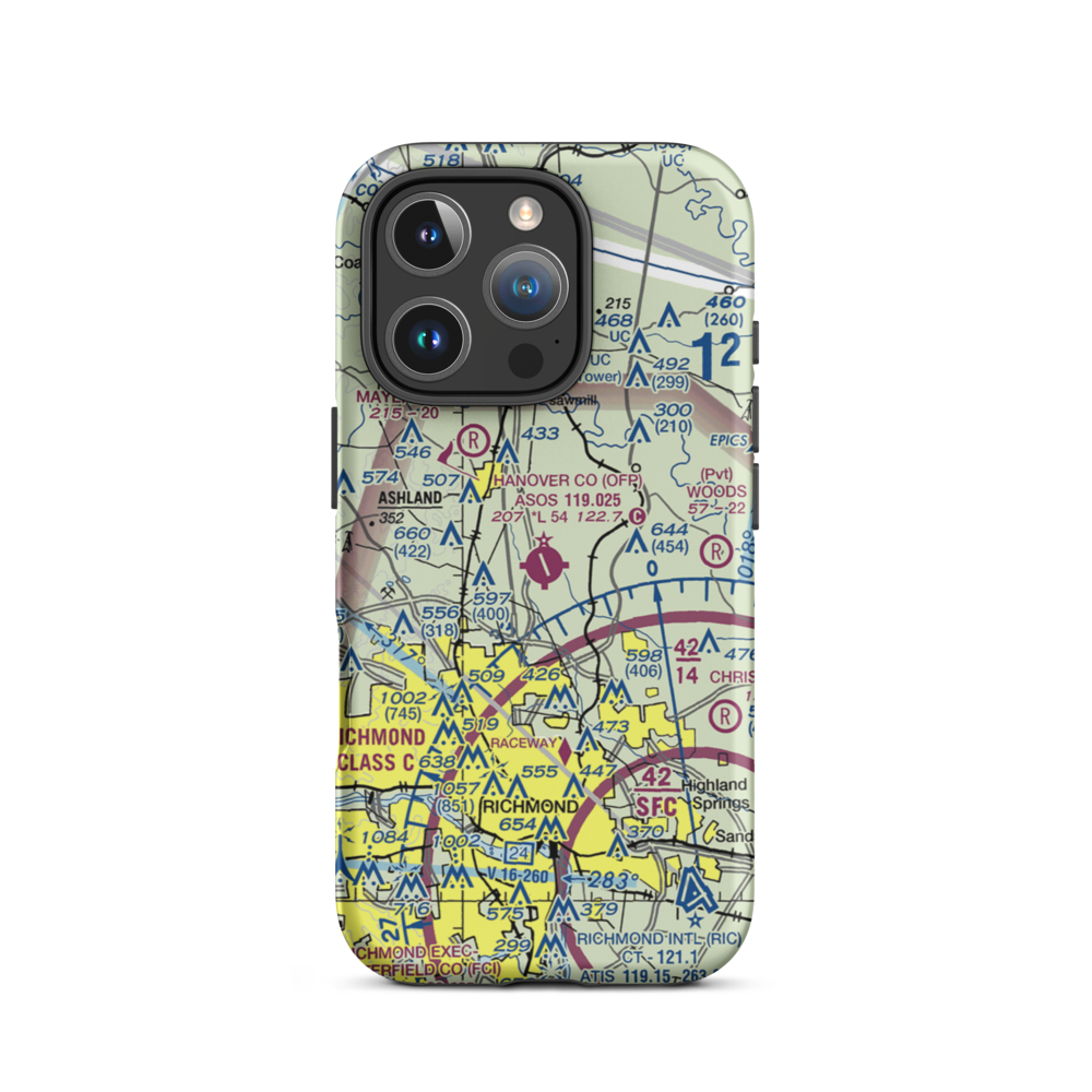 Hanover County Municipal Airport (OFP) VFR Sectional  Tough iPhone Case iPhone 16 Pro model shown