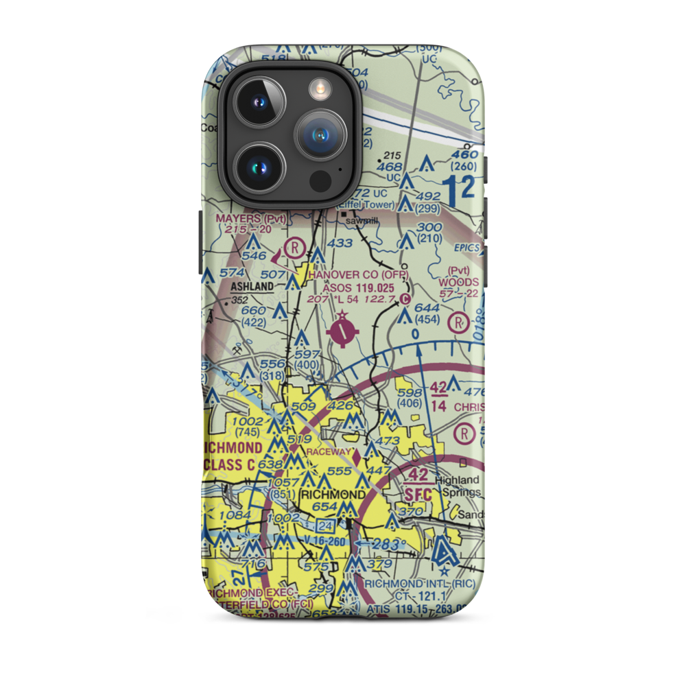 Hanover County Municipal Airport (OFP) VFR Sectional  Tough iPhone Case iPhone 16 Pro Max model shown