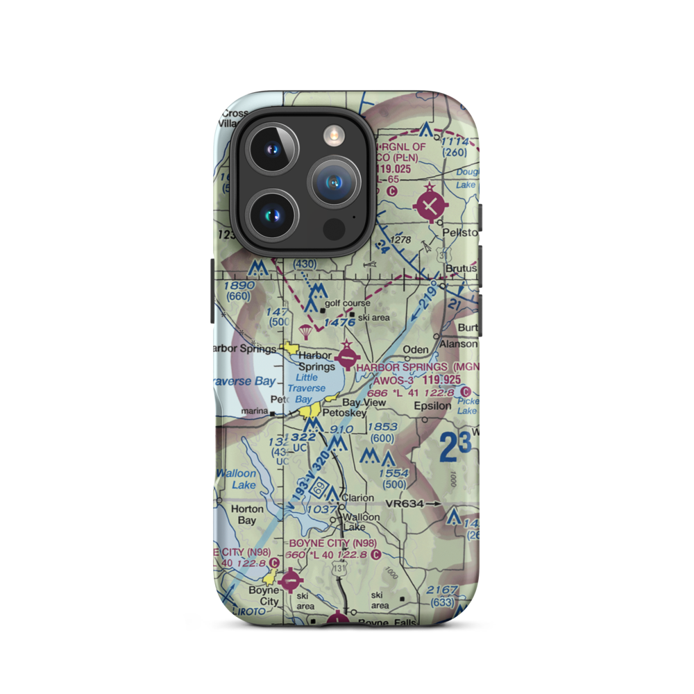 Harbor Springs Airport (MGN) VFR Sectional  Tough iPhone Case iPhone 16 Pro model shown