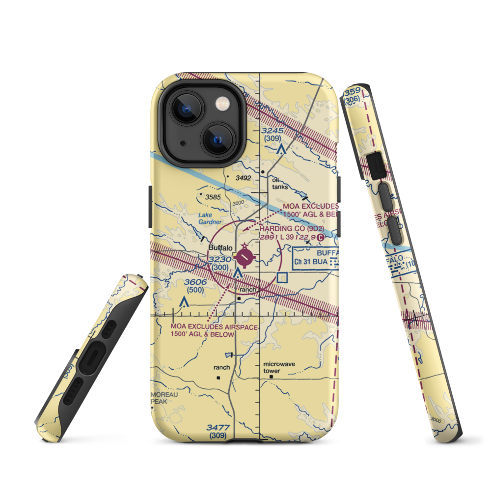 Harding County Airport (9D2) VFR Sectional  Tough iPhone Case iPhone 14 model shown