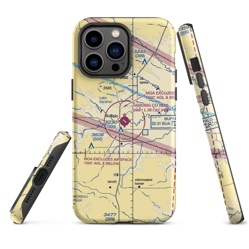 Harding County Airport (9D2) VFR Sectional  Tough iPhone Case iPhone 14 Pro Max model shown