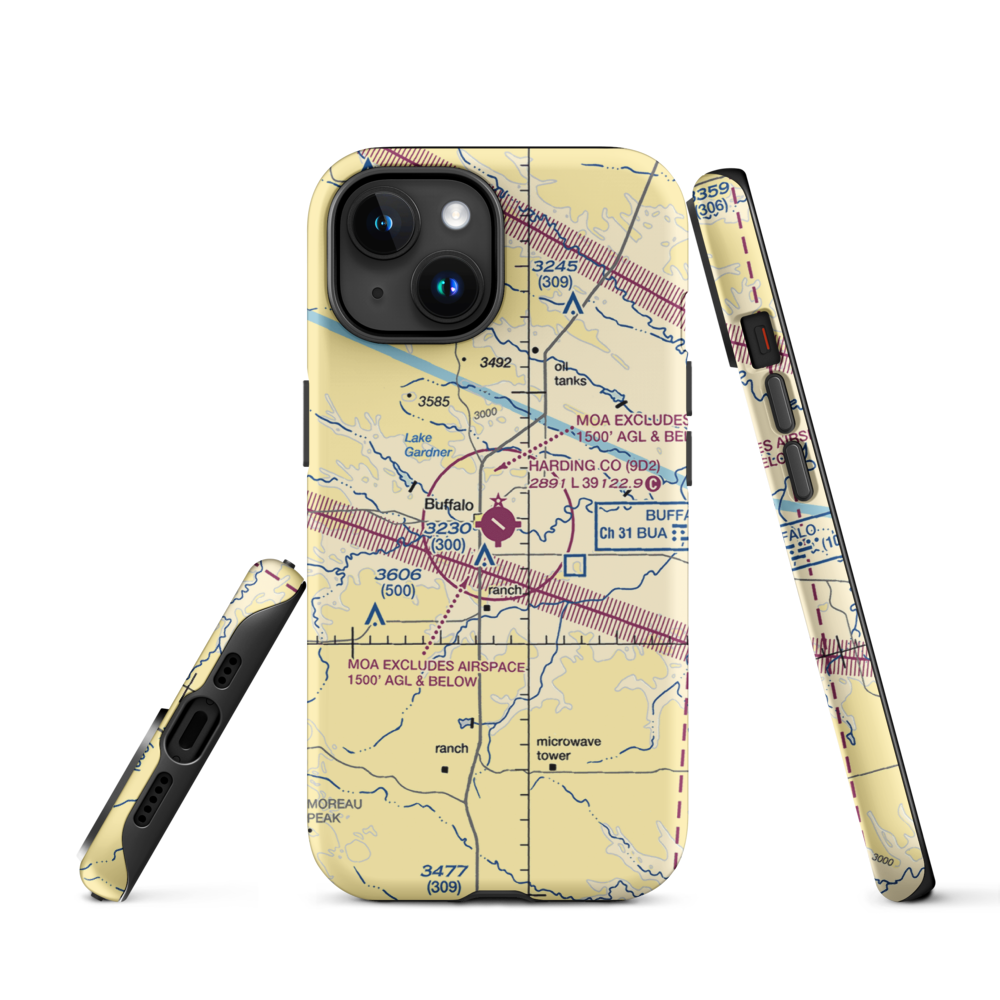 Harding County Airport (9D2) VFR Sectional  Tough iPhone Case iPhone 15 model shown