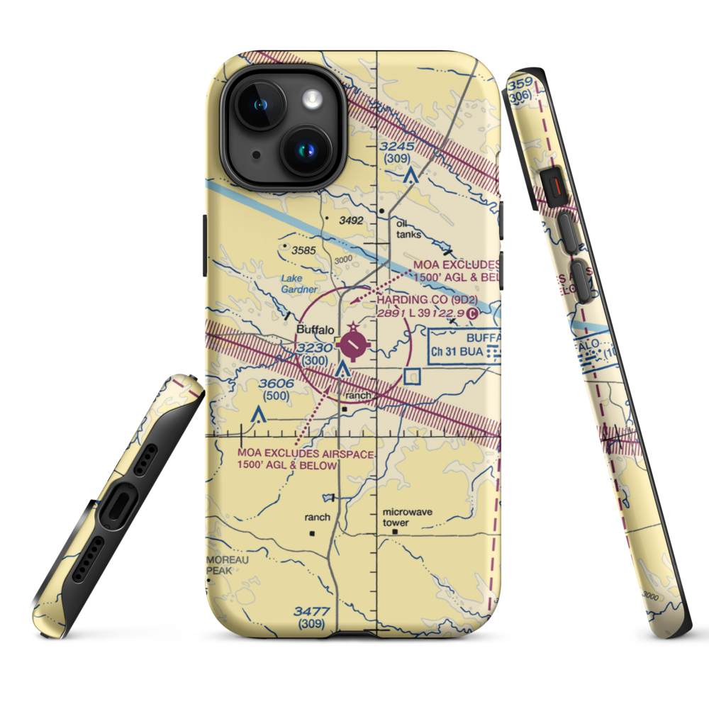 Harding County Airport (9D2) VFR Sectional  Tough iPhone Case iPhone 15 Plus model shown