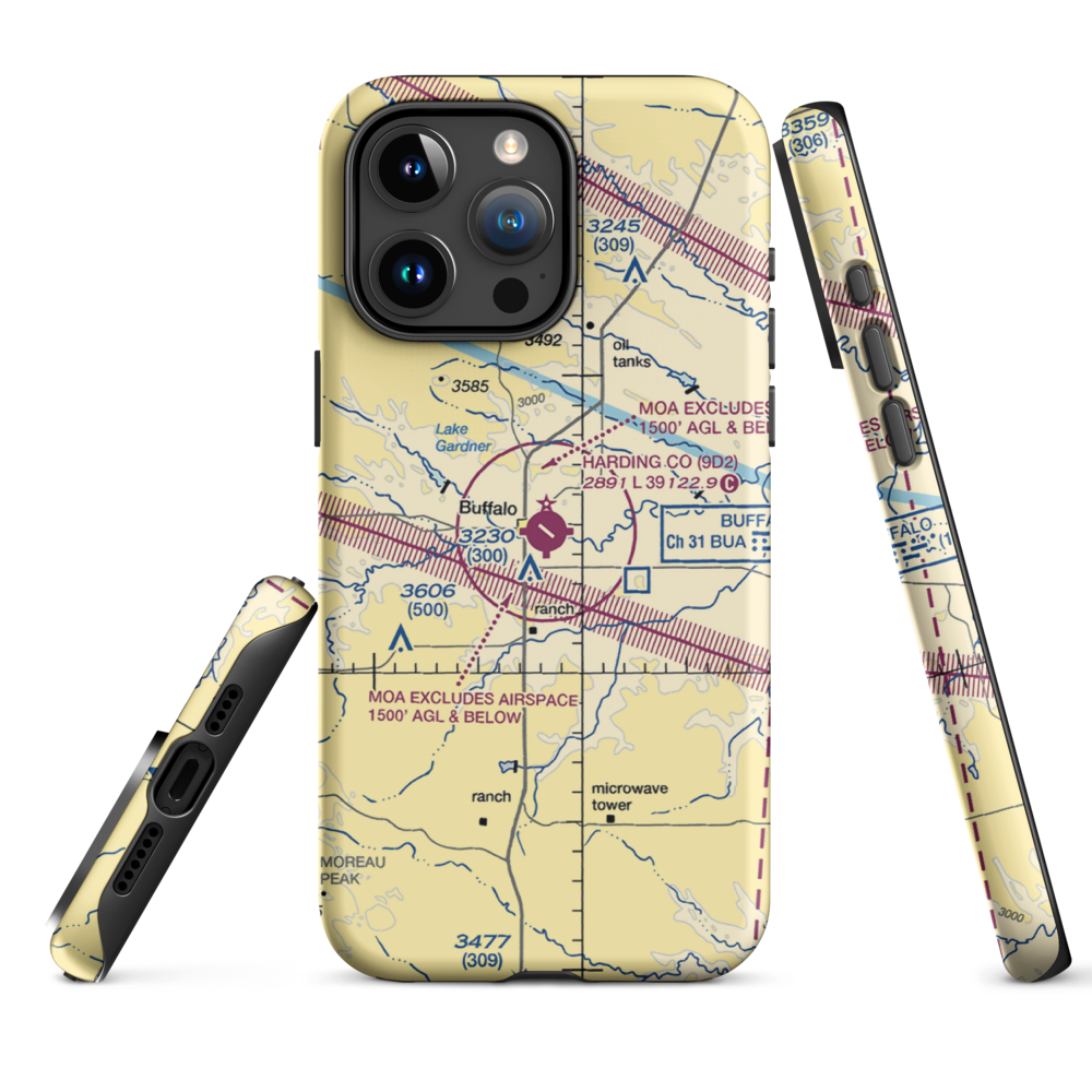 Harding County Airport (9D2) VFR Sectional  Tough iPhone Case iPhone 15 Pro Max model shown