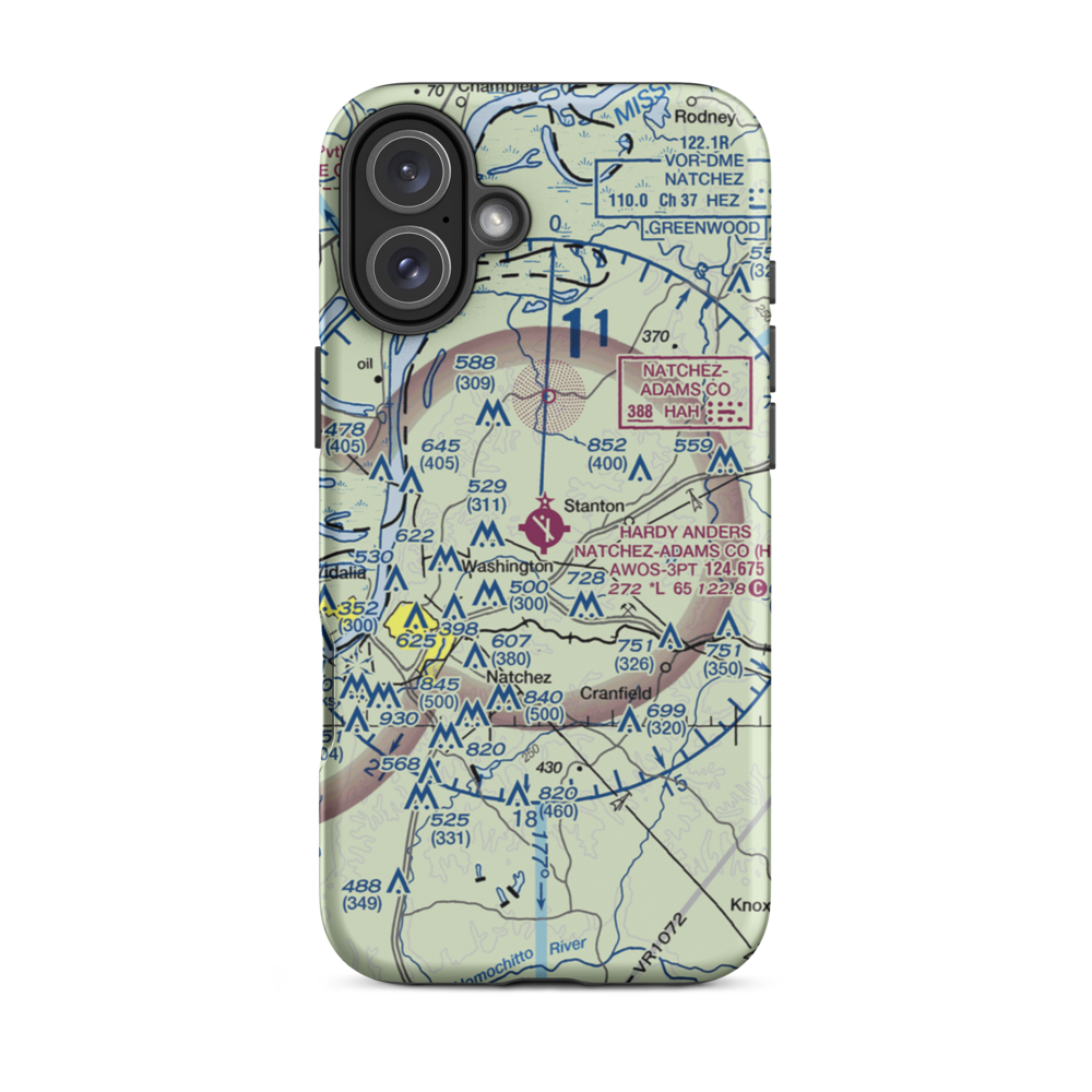 Hardy-Anders Field / Natchez-Adams County Airport (HEZ) VFR Sectional  Tough iPhone Case iPhone 16 Plus model shown