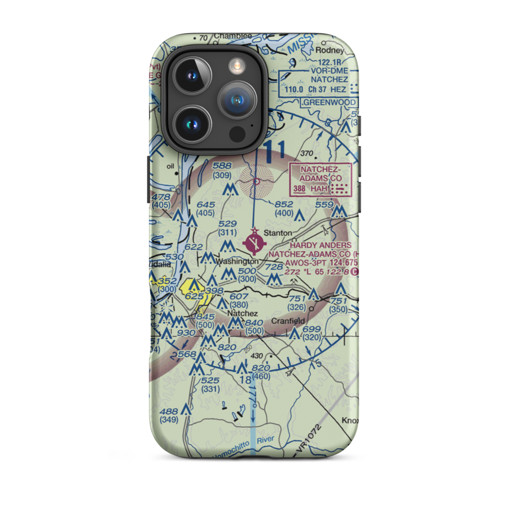 Hardy-Anders Field / Natchez-Adams County Airport (HEZ) VFR Sectional  Tough iPhone Case iPhone 16 Pro Max model shown