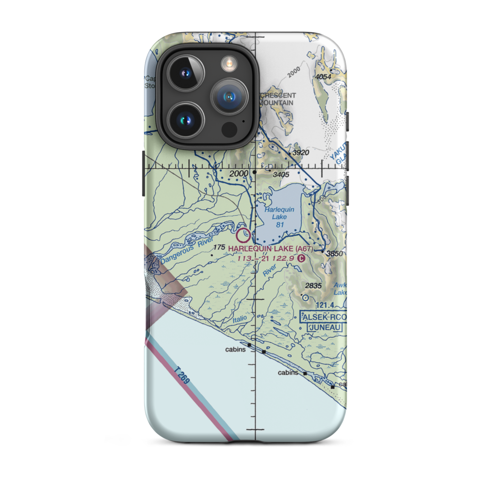 Harlequin Lake Airport (A67) VFR Sectional  Tough iPhone Case iPhone 16 Pro Max model shown