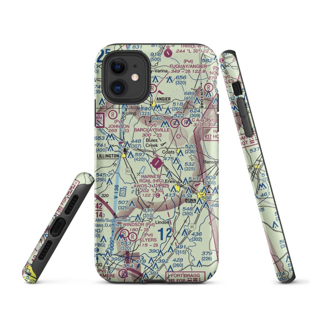 Harnett Regional Jetport Airport (HRJ) VFR Sectional  Tough iPhone Case iPhone 11 model shown