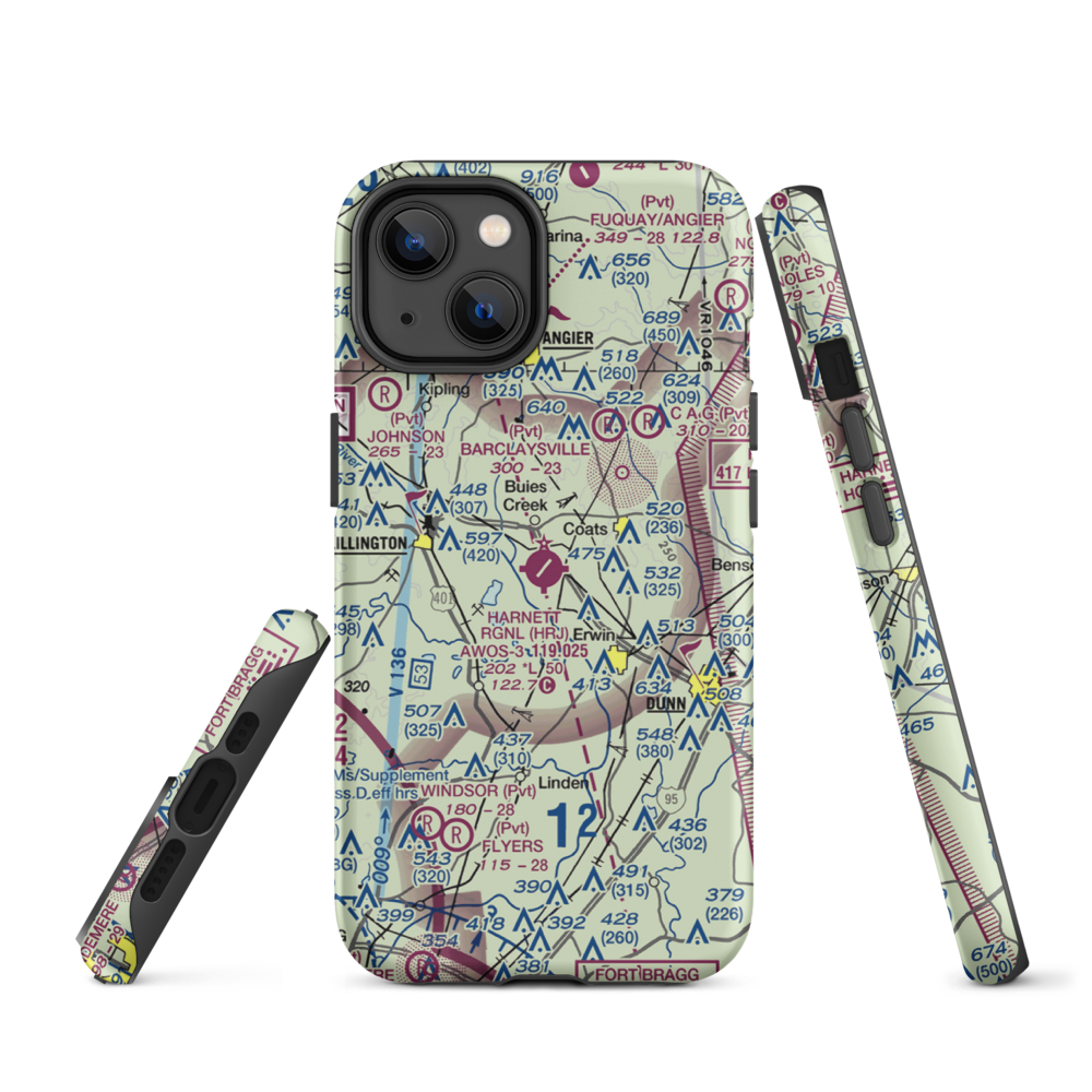 Harnett Regional Jetport Airport (HRJ) VFR Sectional  Tough iPhone Case iPhone 14 model shown