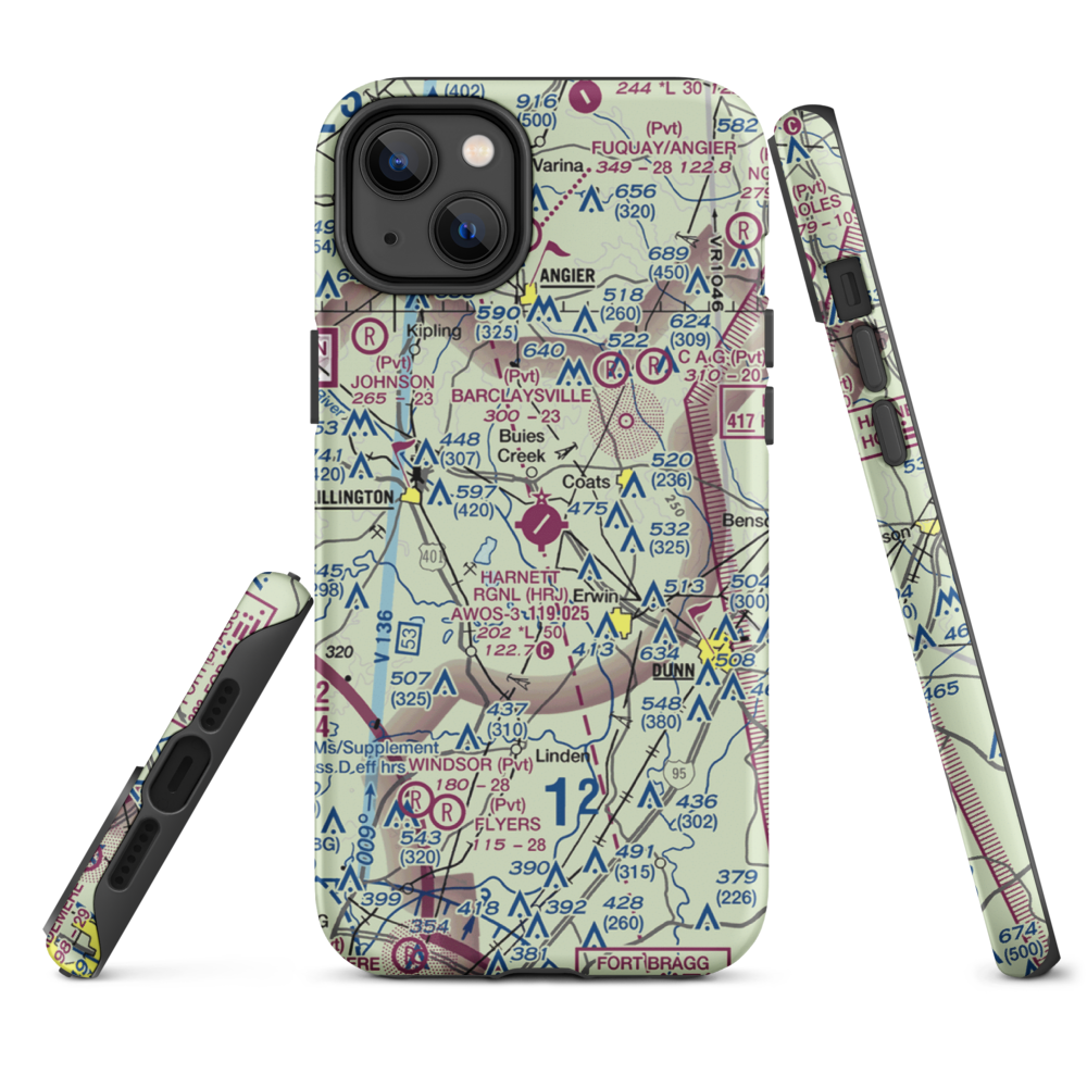 Harnett Regional Jetport Airport (HRJ) VFR Sectional  Tough iPhone Case iPhone 14 Plus model shown