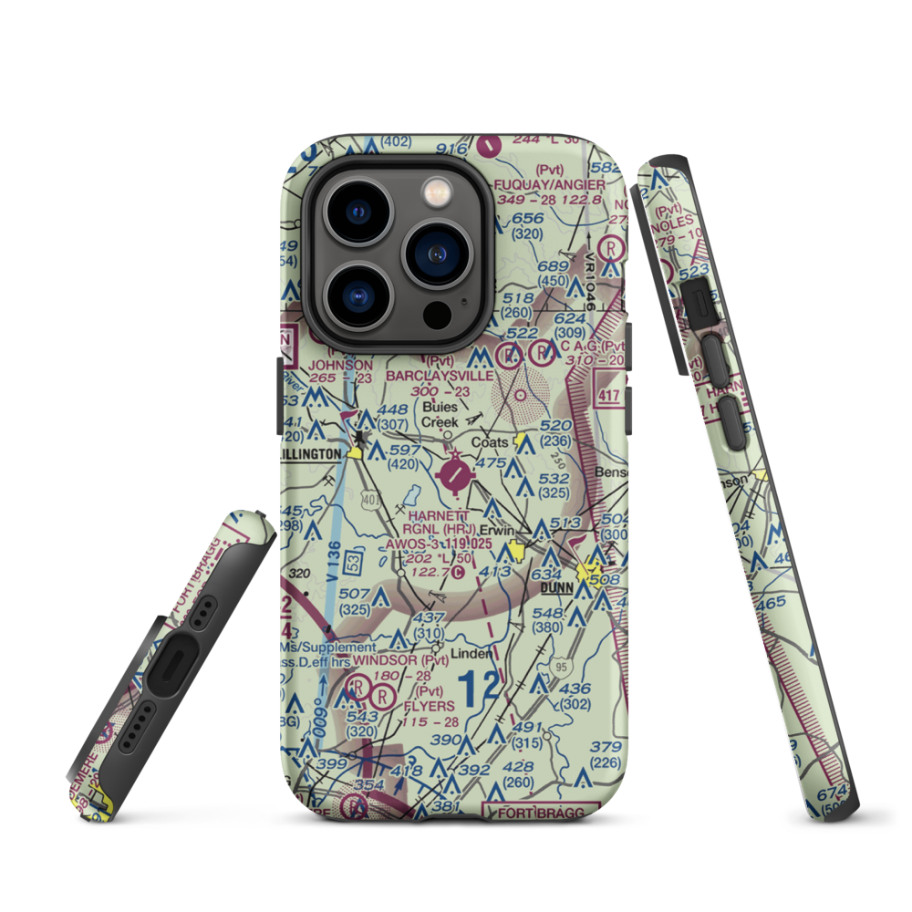 Harnett Regional Jetport Airport (HRJ) VFR Sectional  Tough iPhone Case iPhone 14 Pro model shown