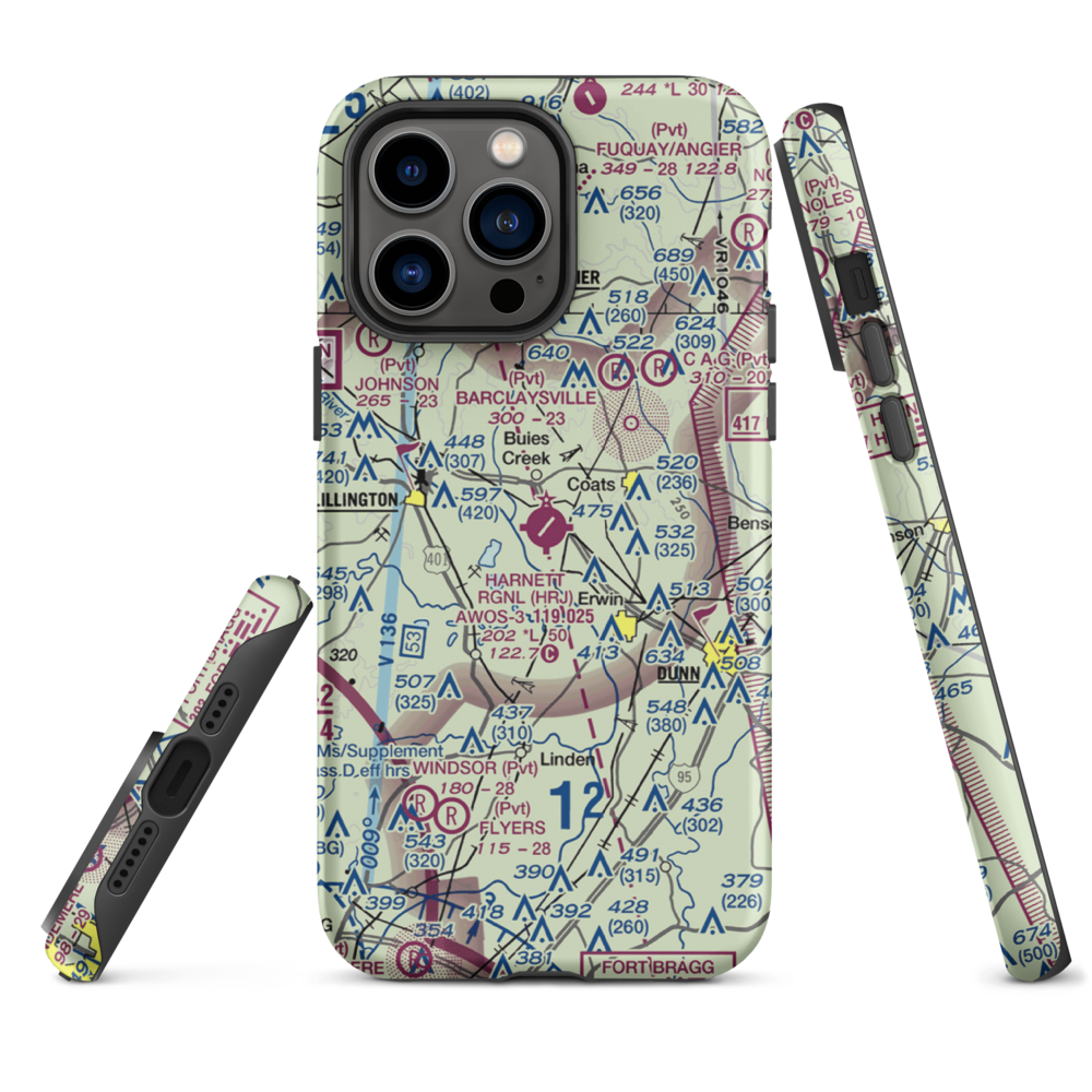 Harnett Regional Jetport Airport (HRJ) VFR Sectional  Tough iPhone Case iPhone 14 Pro Max model shown