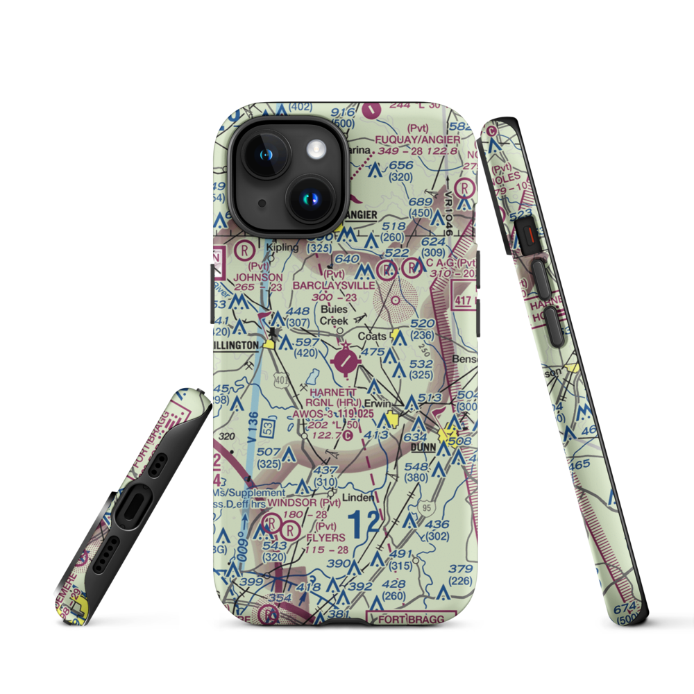 Harnett Regional Jetport Airport (HRJ) VFR Sectional  Tough iPhone Case iPhone 15 model shown