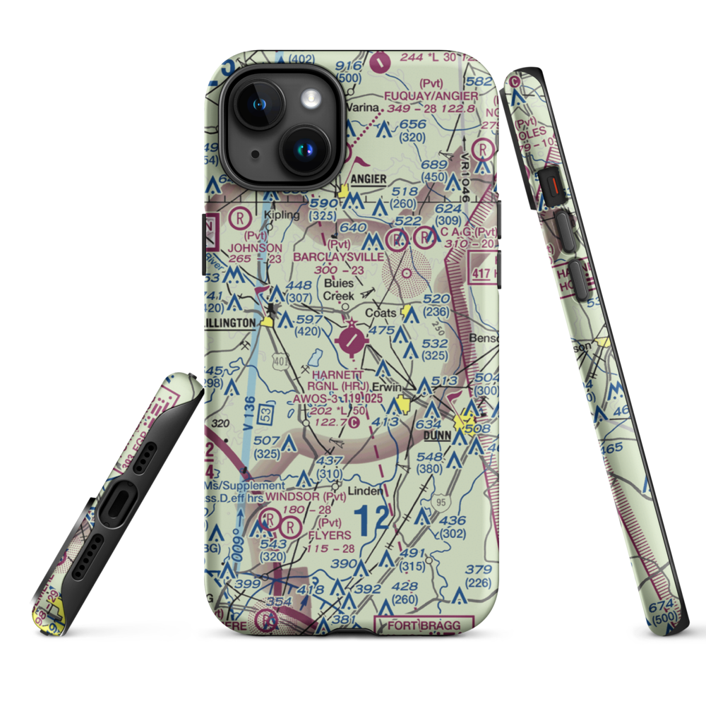 Harnett Regional Jetport Airport (HRJ) VFR Sectional  Tough iPhone Case iPhone 15 Plus model shown