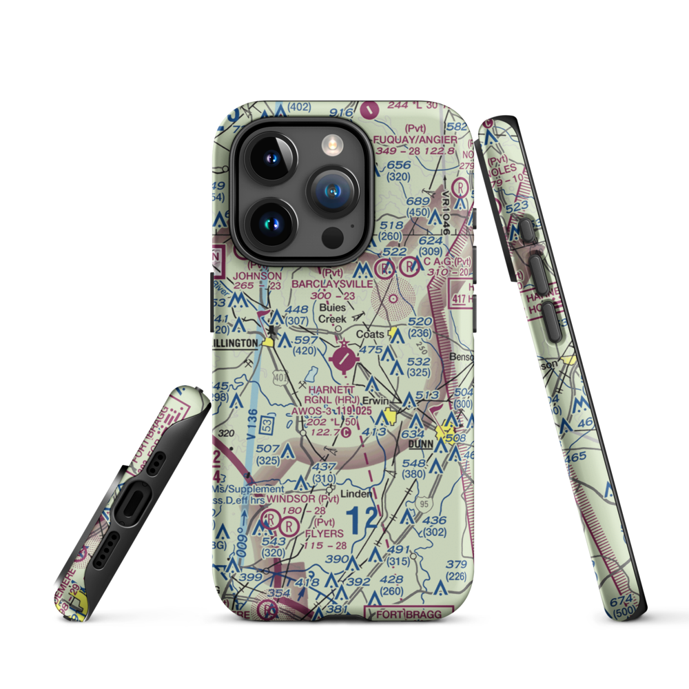 Harnett Regional Jetport Airport (HRJ) VFR Sectional  Tough iPhone Case iPhone 15 Pro model shown