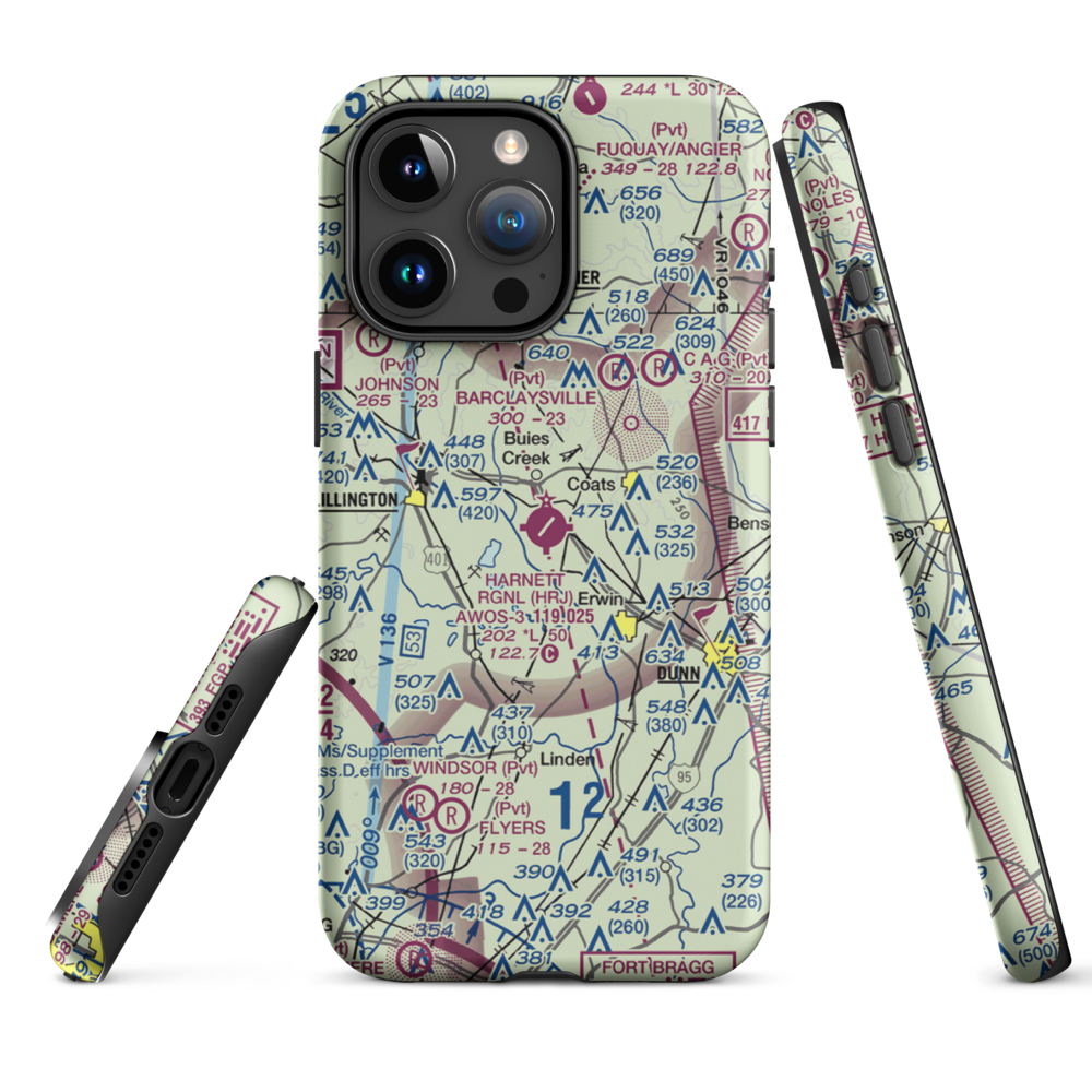 Harnett Regional Jetport Airport (HRJ) VFR Sectional  Tough iPhone Case iPhone 15 Pro Max model shown