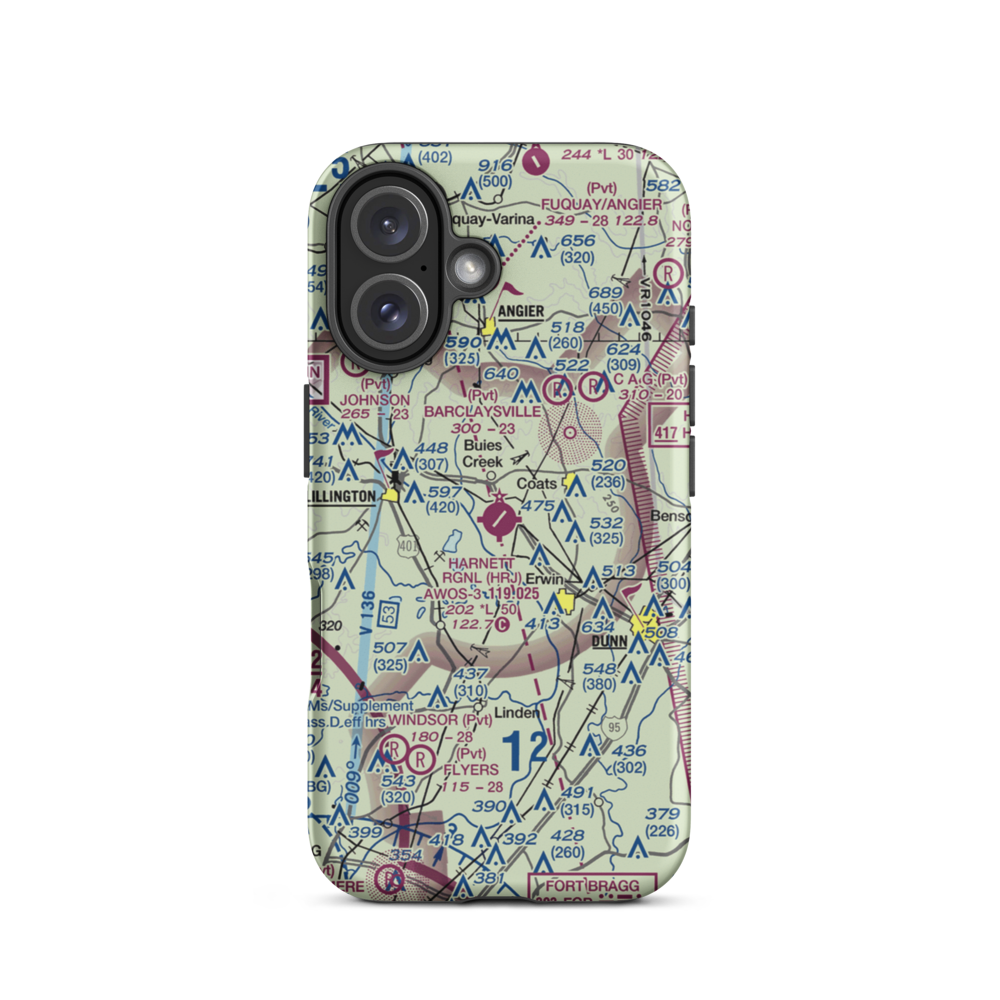 Harnett Regional Jetport Airport (HRJ) VFR Sectional  Tough iPhone Case iPhone 16 model shown