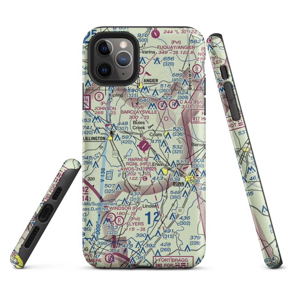 Harnett Regional Jetport Airport (HRJ) VFR Sectional  Tough iPhone Case iPhone 11 Pro Max model shown