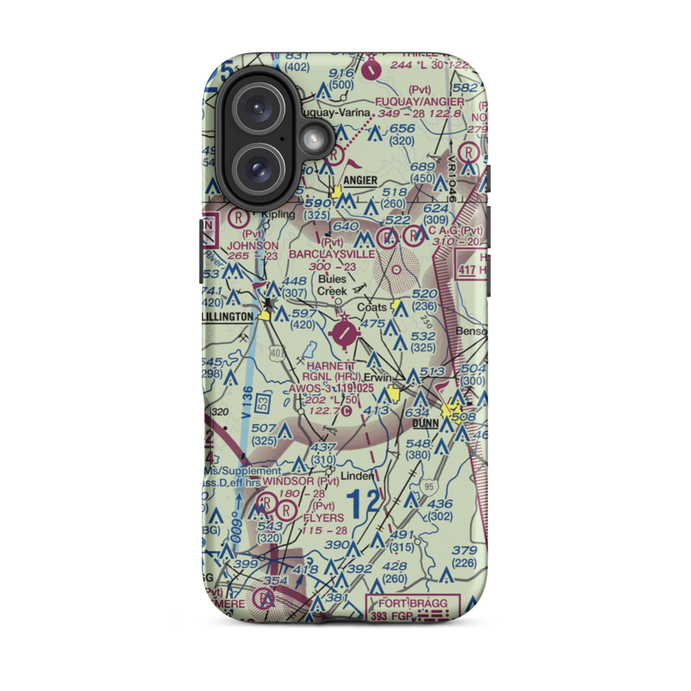 Harnett Regional Jetport Airport (HRJ) VFR Sectional  Tough iPhone Case iPhone 16 Plus model shown
