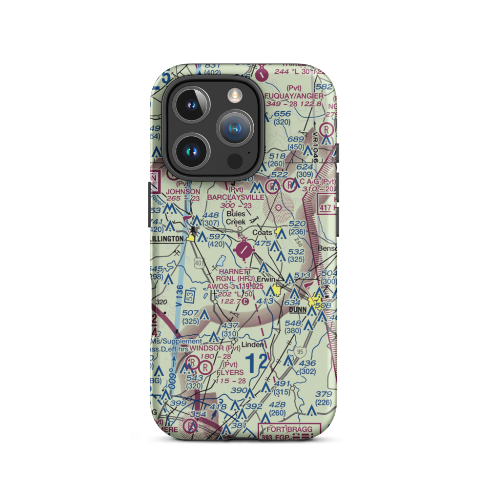 Harnett Regional Jetport Airport (HRJ) VFR Sectional  Tough iPhone Case iPhone 16 Pro model shown