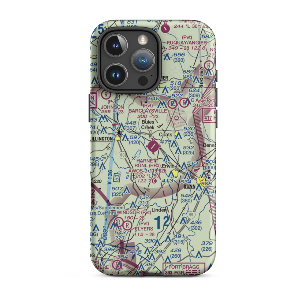 Harnett Regional Jetport Airport (HRJ) VFR Sectional  Tough iPhone Case iPhone 16 Pro Max model shown