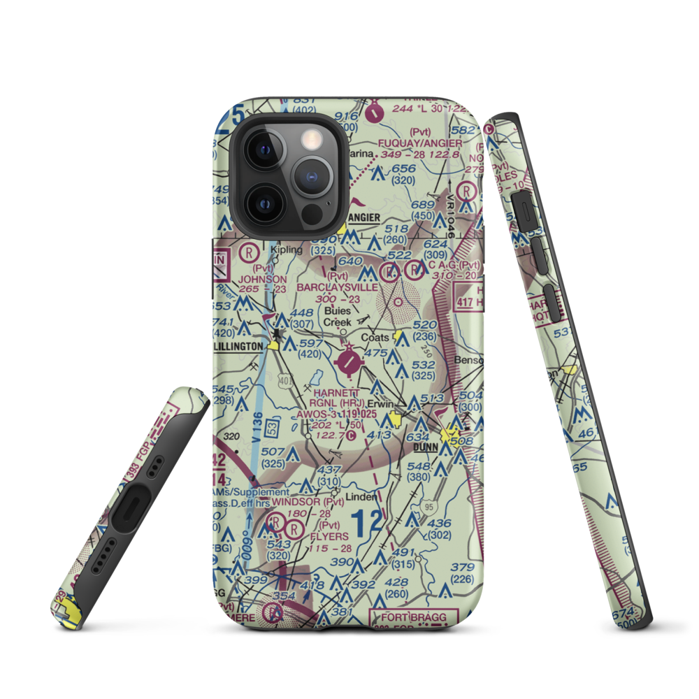 Harnett Regional Jetport Airport (HRJ) VFR Sectional  Tough iPhone Case iPhone 12 Pro model shown
